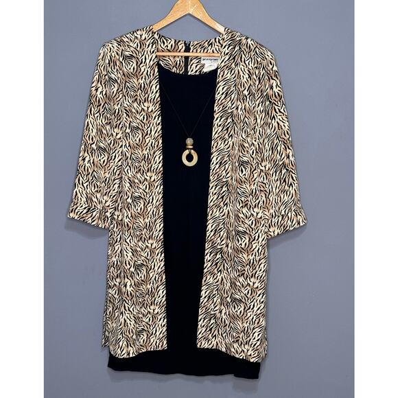 Perceptions by Irene B Animal Print Jacket W/ Attached Black Dress & Jewelry - Picture 2 of 4